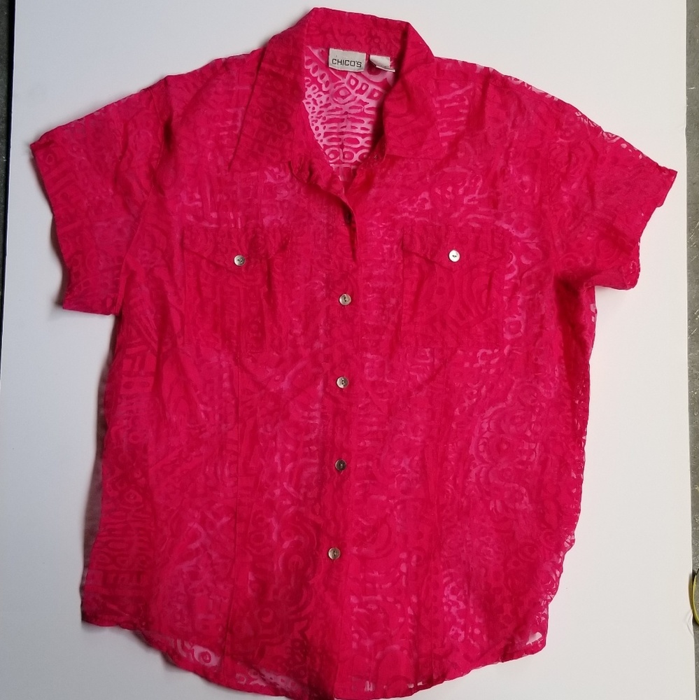Chico's Sheer Button Down Top Large